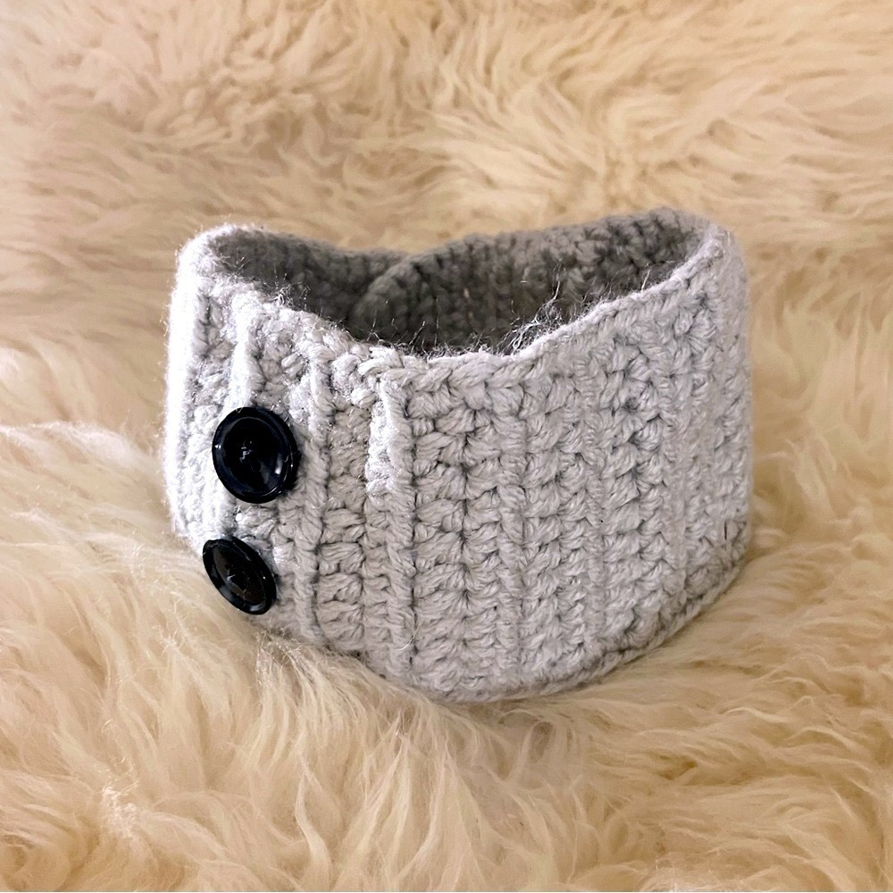 Handmade Crocheted Light Gray Winter Headband